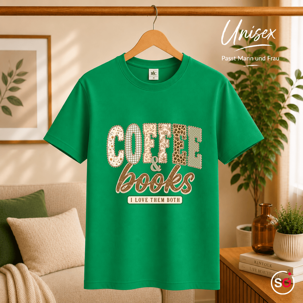 T-Shirt mit 'Coffee & Books' Statement-Aufdruck im verspielten Patchwork-Design - StyleOne