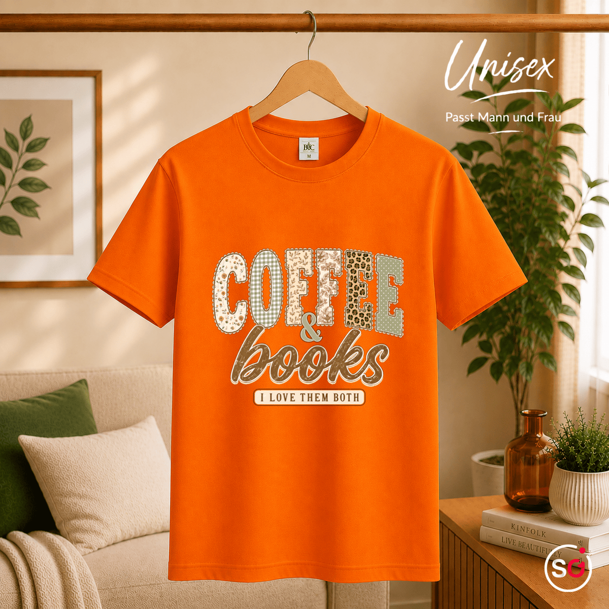 T-Shirt mit 'Coffee & Books' Statement-Aufdruck im verspielten Patchwork-Design - StyleOne