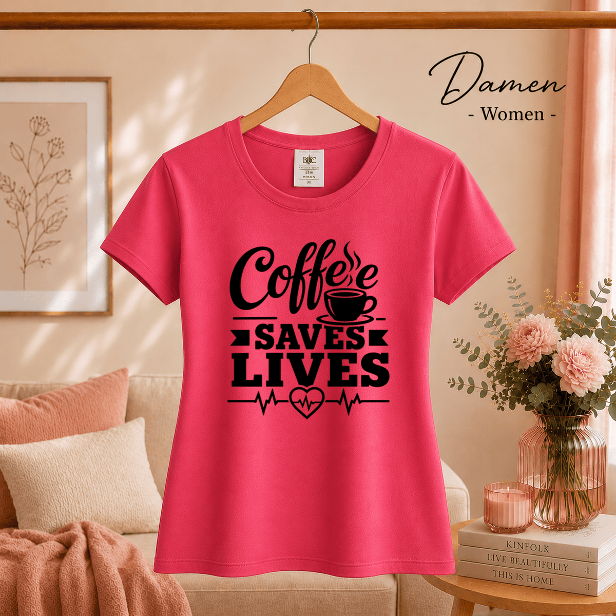 T-Shirt mit 'Coffee Saves Lives' Spruch und Herzschlag-EKG-Motiv - StyleOne