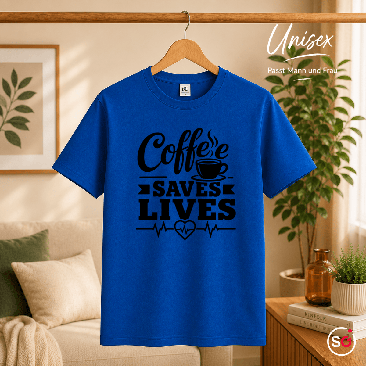T-Shirt mit 'Coffee Saves Lives' Spruch und Herzschlag-EKG-Motiv - StyleOne