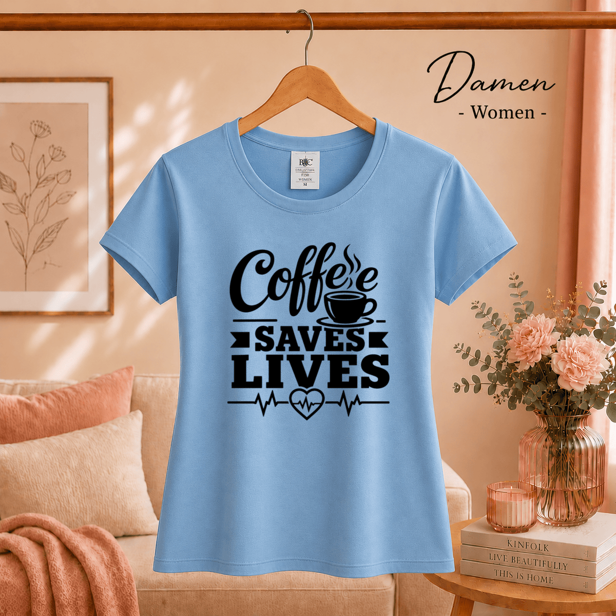 T-Shirt mit 'Coffee Saves Lives' Spruch und Herzschlag-EKG-Motiv - StyleOne