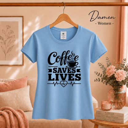 T-Shirt mit 'Coffee Saves Lives' Spruch und Herzschlag-EKG-Motiv - StyleOne