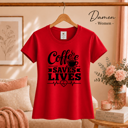 T-Shirt mit 'Coffee Saves Lives' Spruch und Herzschlag-EKG-Motiv - StyleOne