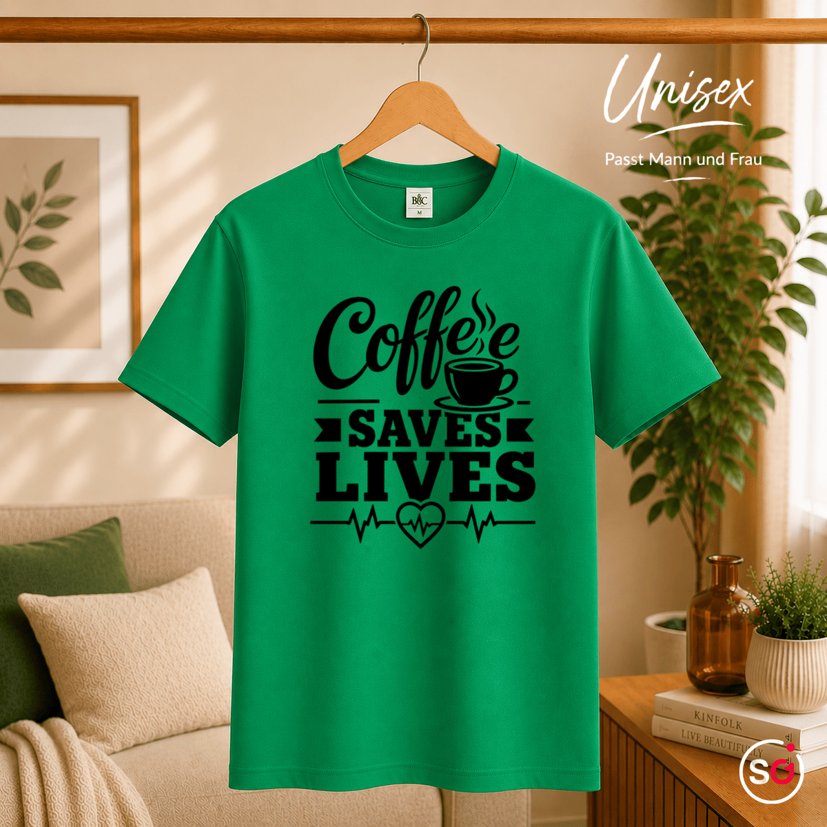 T-Shirt mit 'Coffee Saves Lives' Spruch und Herzschlag-EKG-Motiv - StyleOne