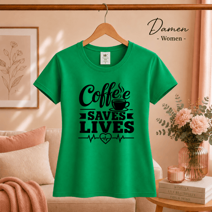 T-Shirt mit 'Coffee Saves Lives' Spruch und Herzschlag-EKG-Motiv - StyleOne