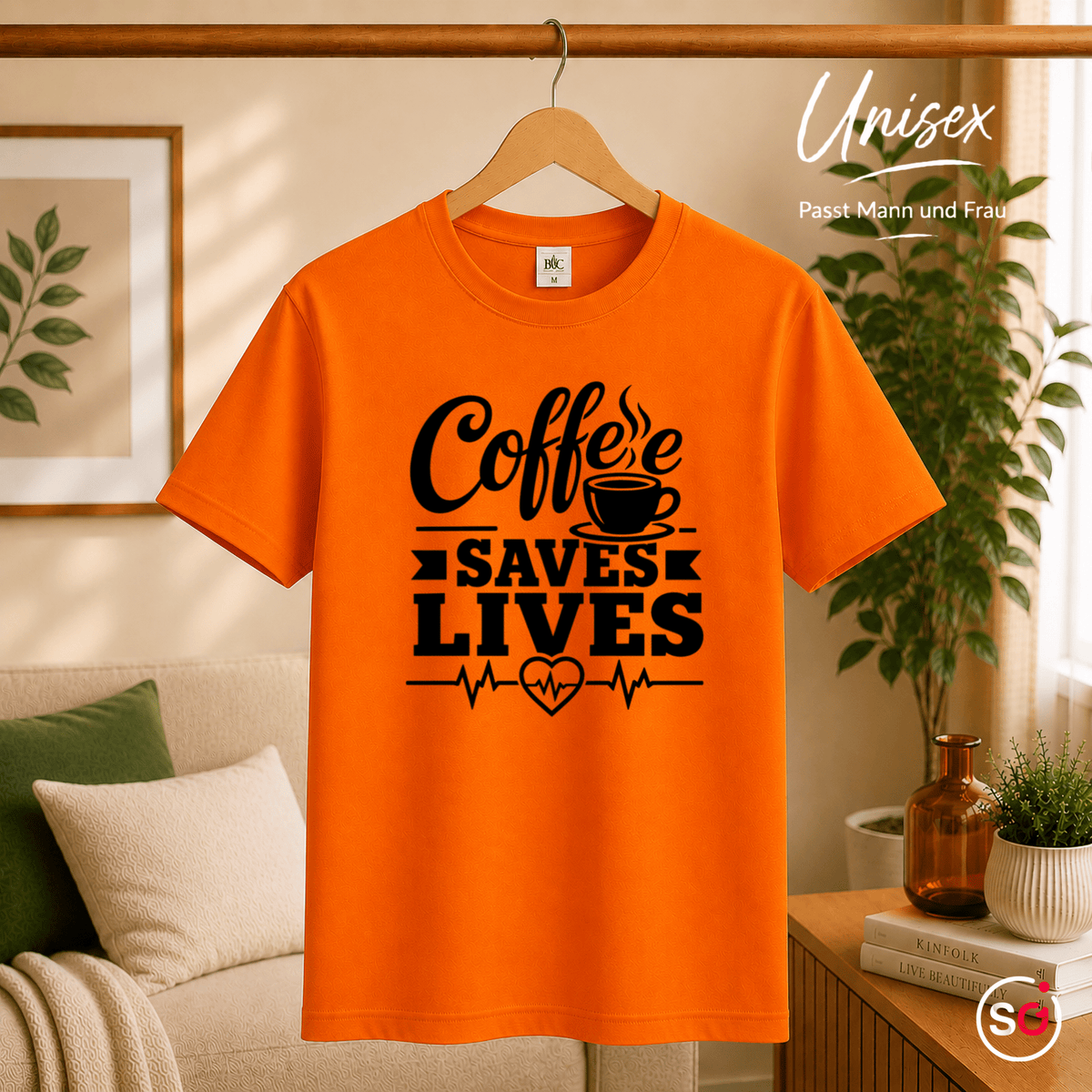 T-Shirt mit 'Coffee Saves Lives' Spruch und Herzschlag-EKG-Motiv - StyleOne