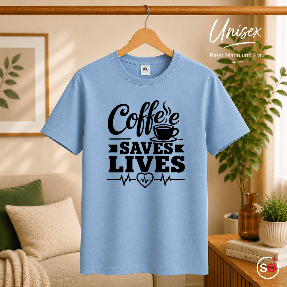T-Shirt mit 'Coffee Saves Lives' Spruch und Herzschlag-EKG-Motiv - StyleOne