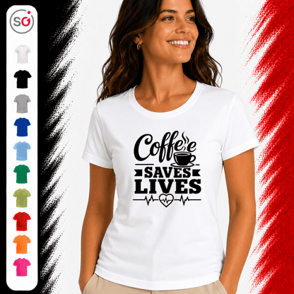 T-Shirt mit 'Coffee Saves Lives' Spruch und Herzschlag-EKG-Motiv - StyleOne