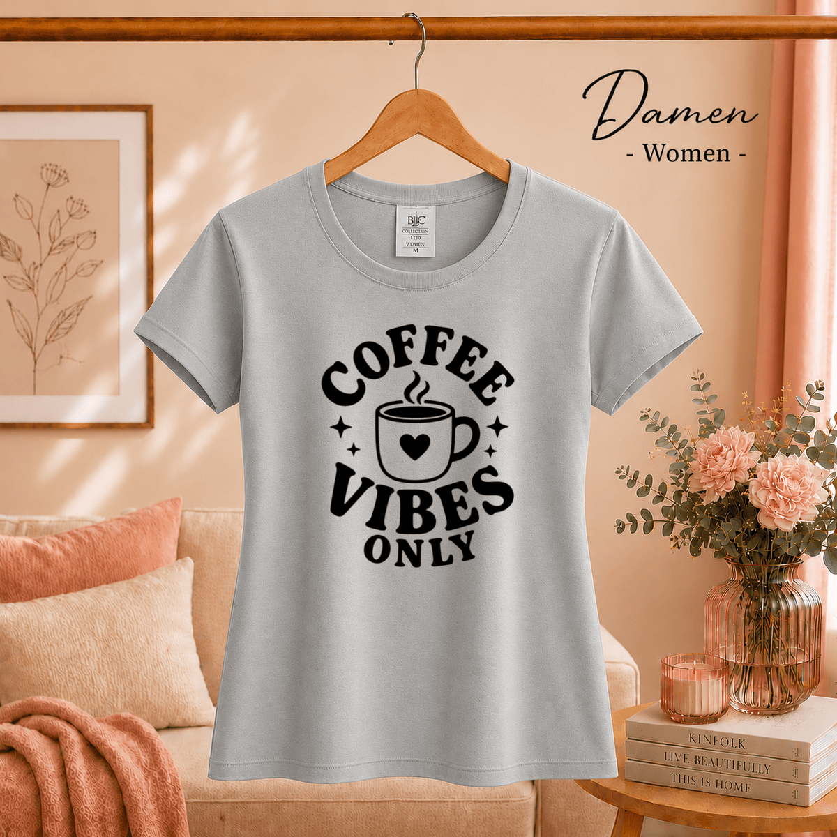 T-Shirt mit 'Coffee Vibes Only' Spruch | Retro Design mit Kaffeetasse und Herz - StyleOne