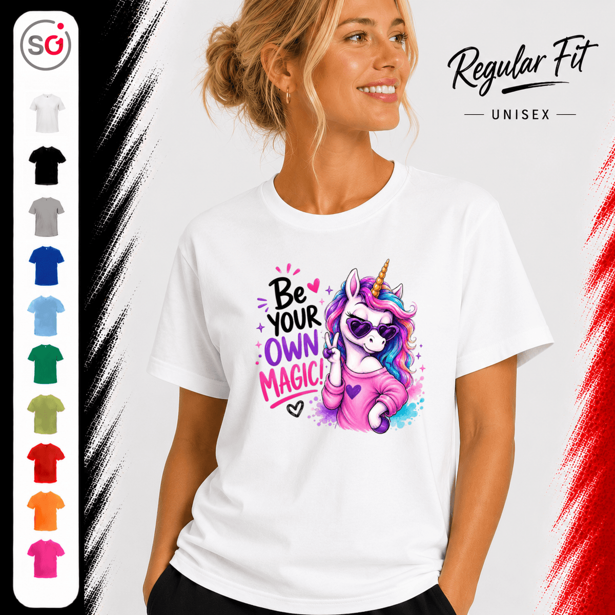 T-Shirt mit coolem Einhorn & Spruch "Be Your Own Magic" | Magisches Statement-Design - StyleOne
