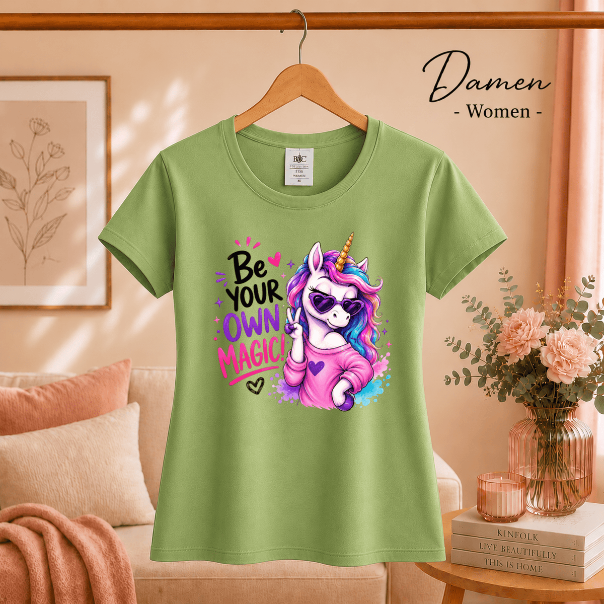 T-Shirt mit coolem Einhorn & Spruch "Be Your Own Magic" | Magisches Statement-Design - StyleOne