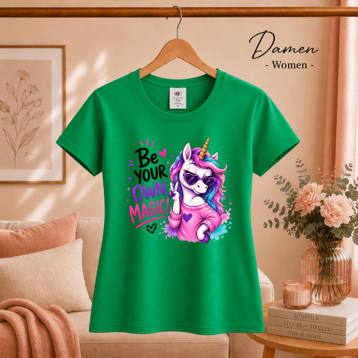 T-Shirt mit coolem Einhorn & Spruch "Be Your Own Magic" | Magisches Statement-Design - StyleOne