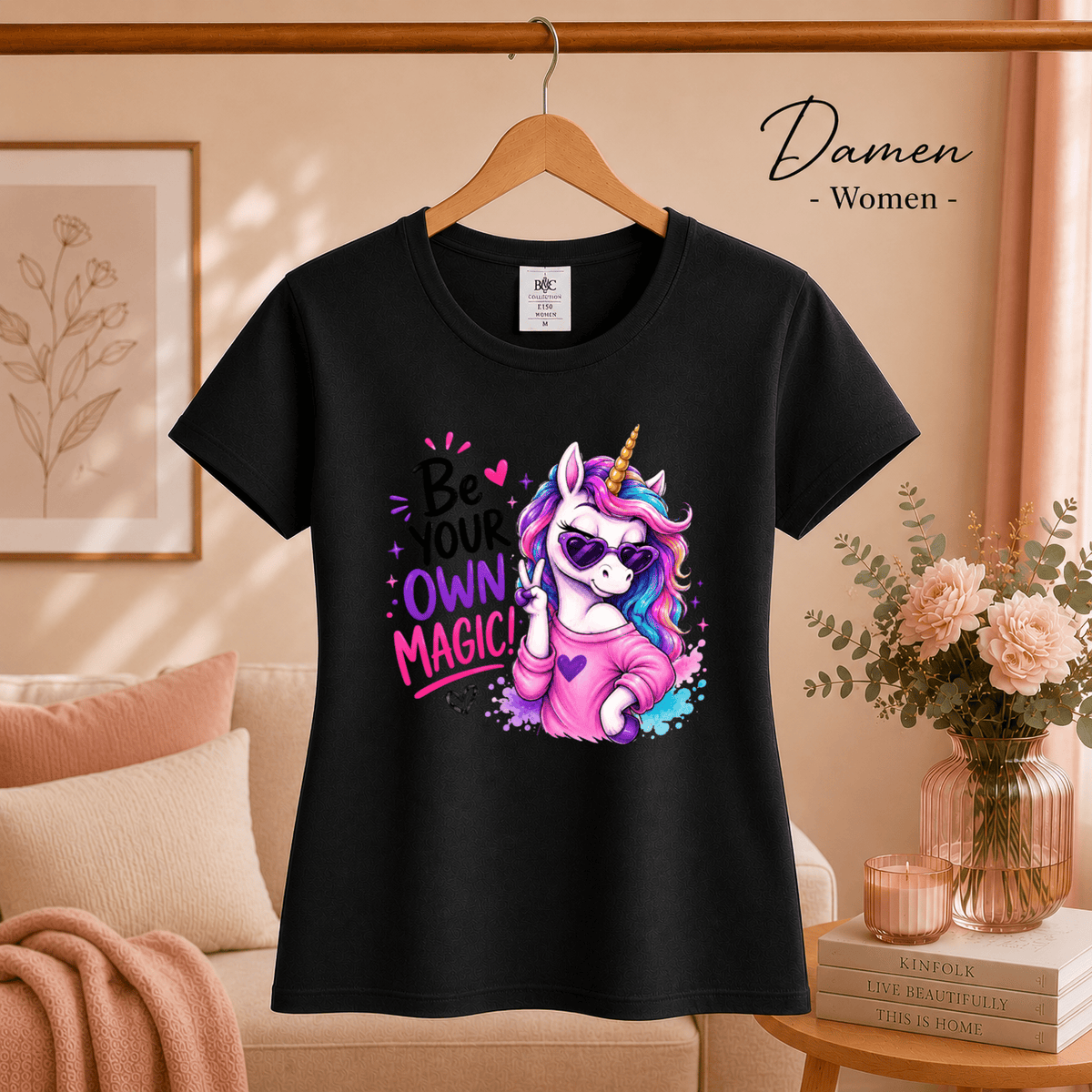 T-Shirt mit coolem Einhorn & Spruch "Be Your Own Magic" | Magisches Statement-Design - StyleOne