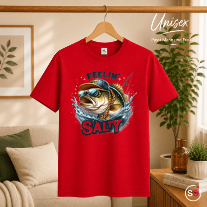 T-Shirt mit coolem Fisch-Motiv 'Feelin' Salty' | Witziges Angler-Design mit Sonnenbrille & Cap - StyleOne