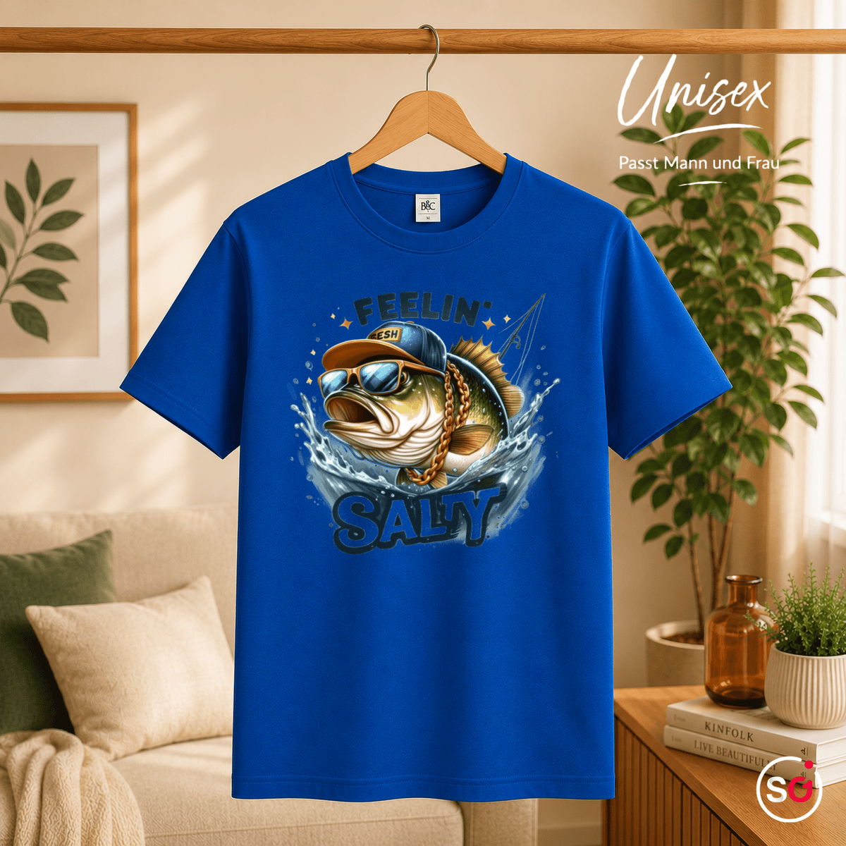 T-Shirt mit coolem Fisch-Motiv 'Feelin' Salty' | Witziges Angler-Design mit Sonnenbrille & Cap - StyleOne