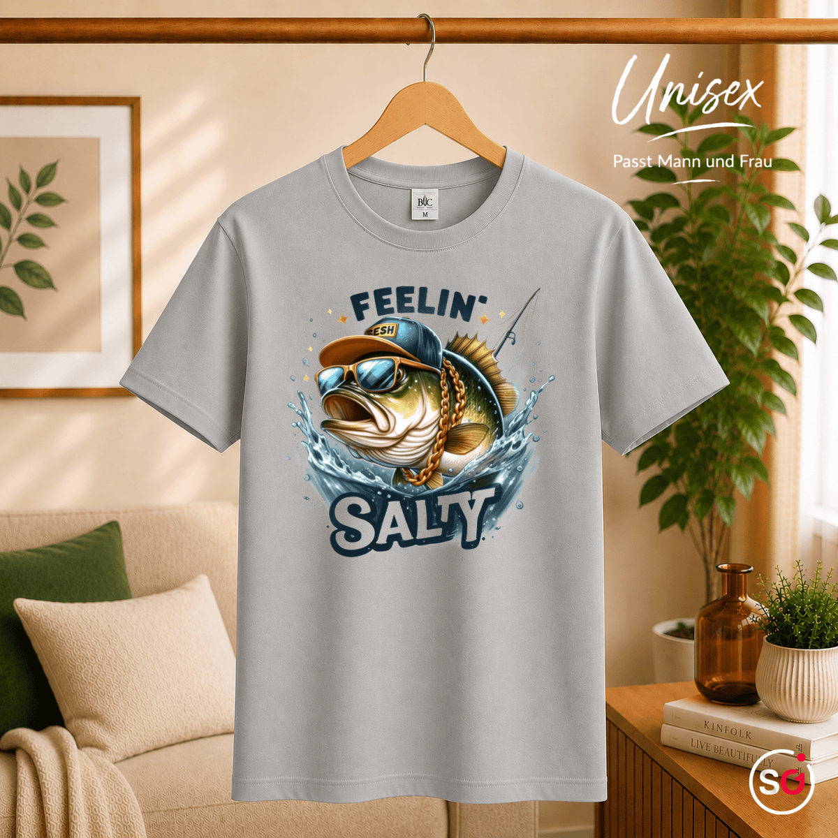 T-Shirt mit coolem Fisch-Motiv 'Feelin' Salty' | Witziges Angler-Design mit Sonnenbrille & Cap - StyleOne