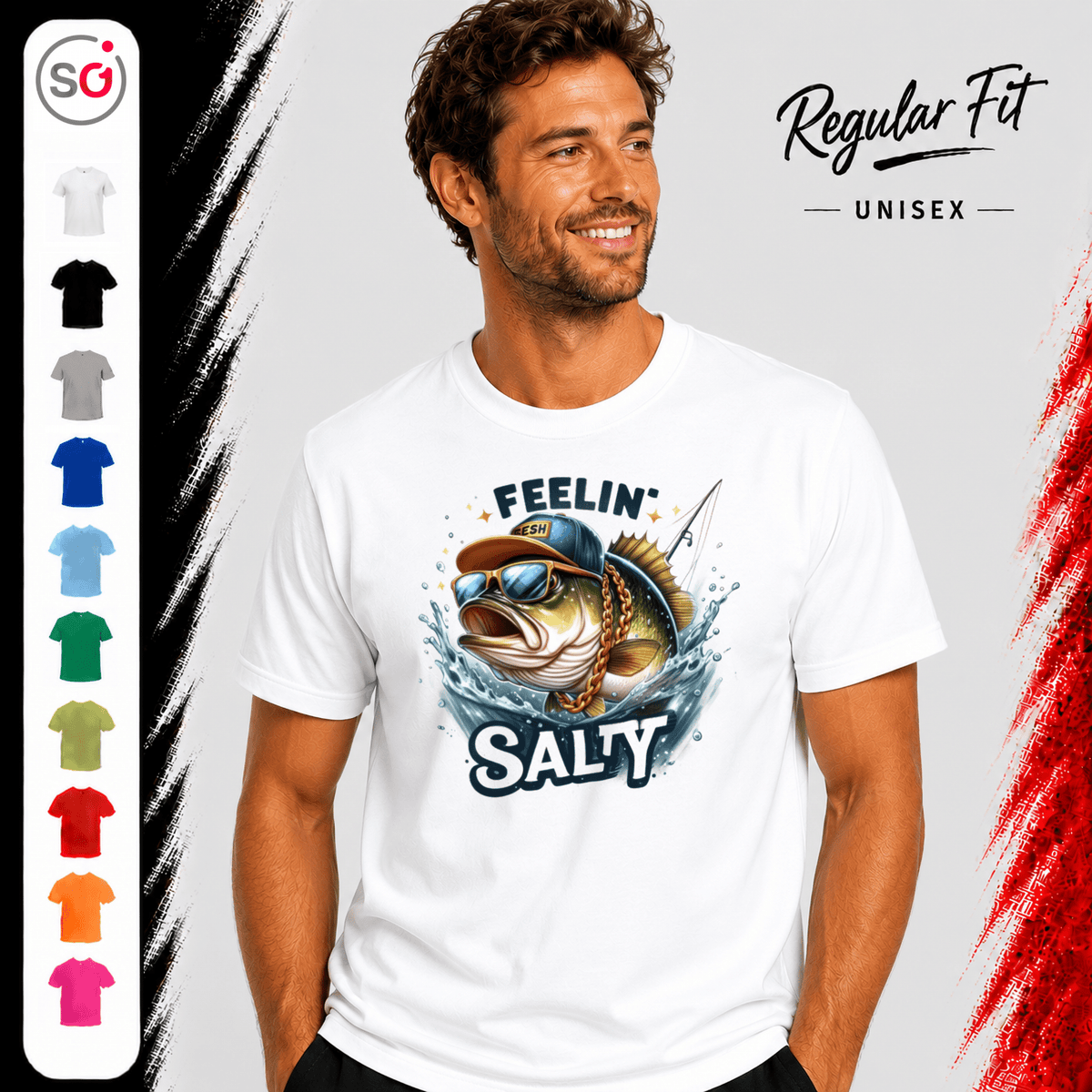 T-Shirt mit coolem Fisch-Motiv 'Feelin' Salty' | Witziges Angler-Design mit Sonnenbrille & Cap - StyleOne