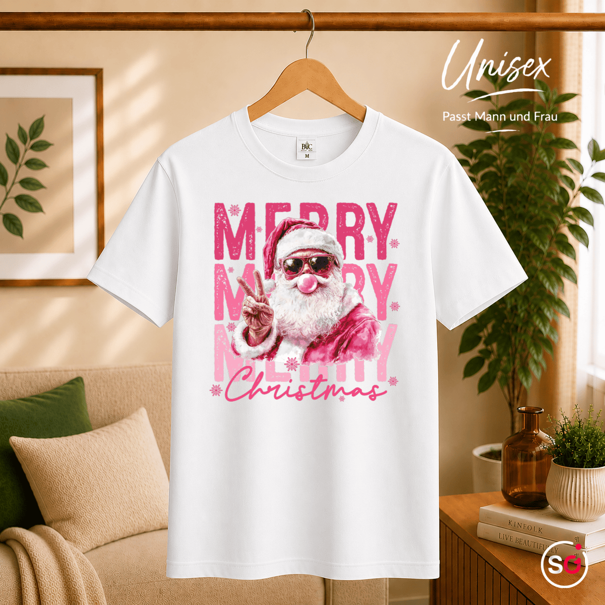 T-Shirt mit coolem Santa Claus Motiv, Sonnenbrille & Kaugummi | Modernes Weihnachtsdesign - StyleOne