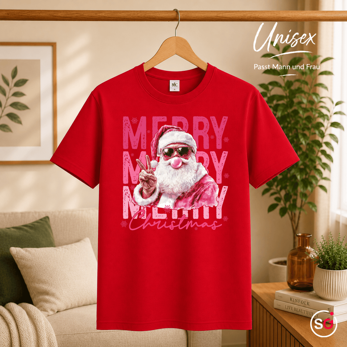 T-Shirt mit coolem Santa Claus Motiv, Sonnenbrille & Kaugummi | Modernes Weihnachtsdesign - StyleOne