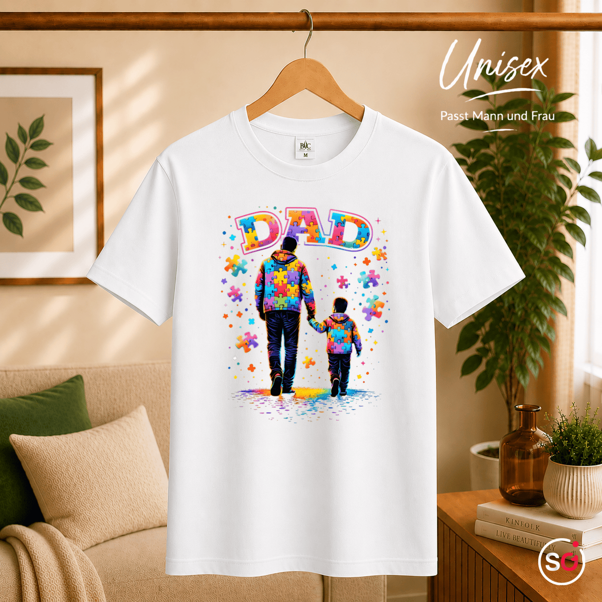 T-Shirt mit 'DAD' Puzzle-Motiv | Vater & Kind Design für Autismus-Bewusstsein - StyleOne
