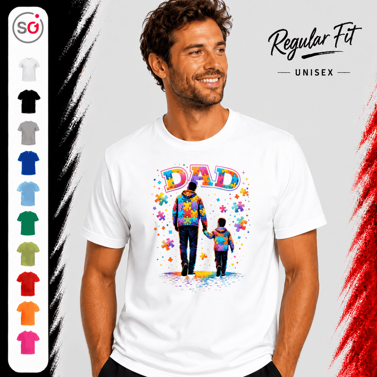 T-Shirt mit 'DAD' Puzzle-Motiv | Vater & Kind Design für Autismus-Bewusstsein - StyleOne