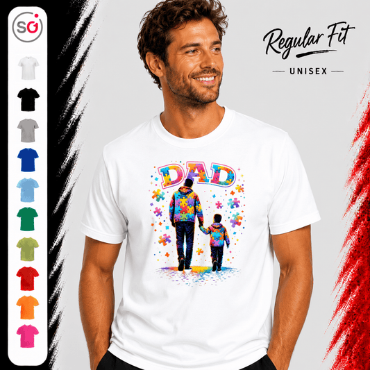 T-Shirt mit 'DAD' Puzzle-Motiv | Vater & Kind Design für Autismus-Bewusstsein - StyleOne