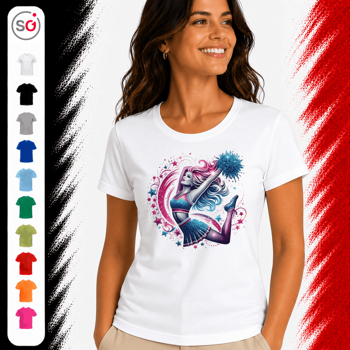 T-Shirt mit dynamischem Cheerleader-Motiv und galaktischen Sternen - StyleOne