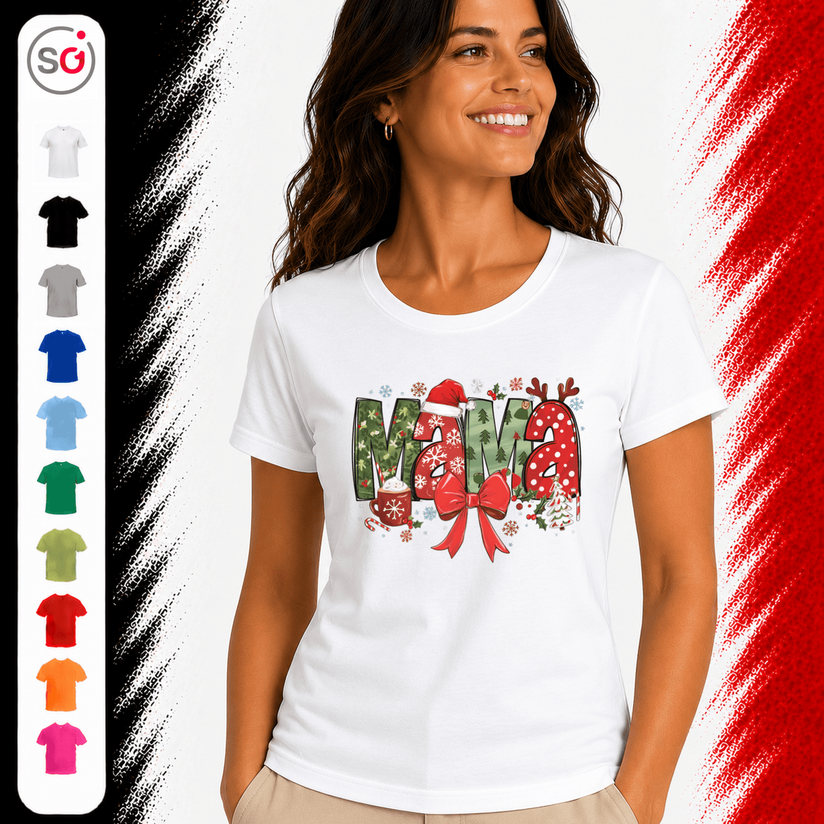 T-Shirt mit festlichem MAMA Schriftzug, Weihnachtsmütze und Rentier-Geweih - StyleOne