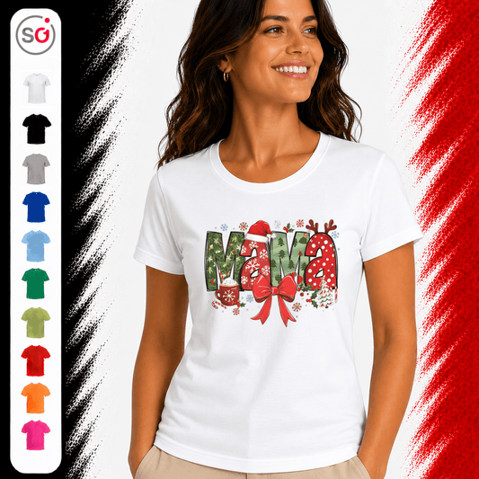 T-Shirt mit festlichem MAMA Schriftzug, Weihnachtsmütze und Rentier-Geweih - StyleOne