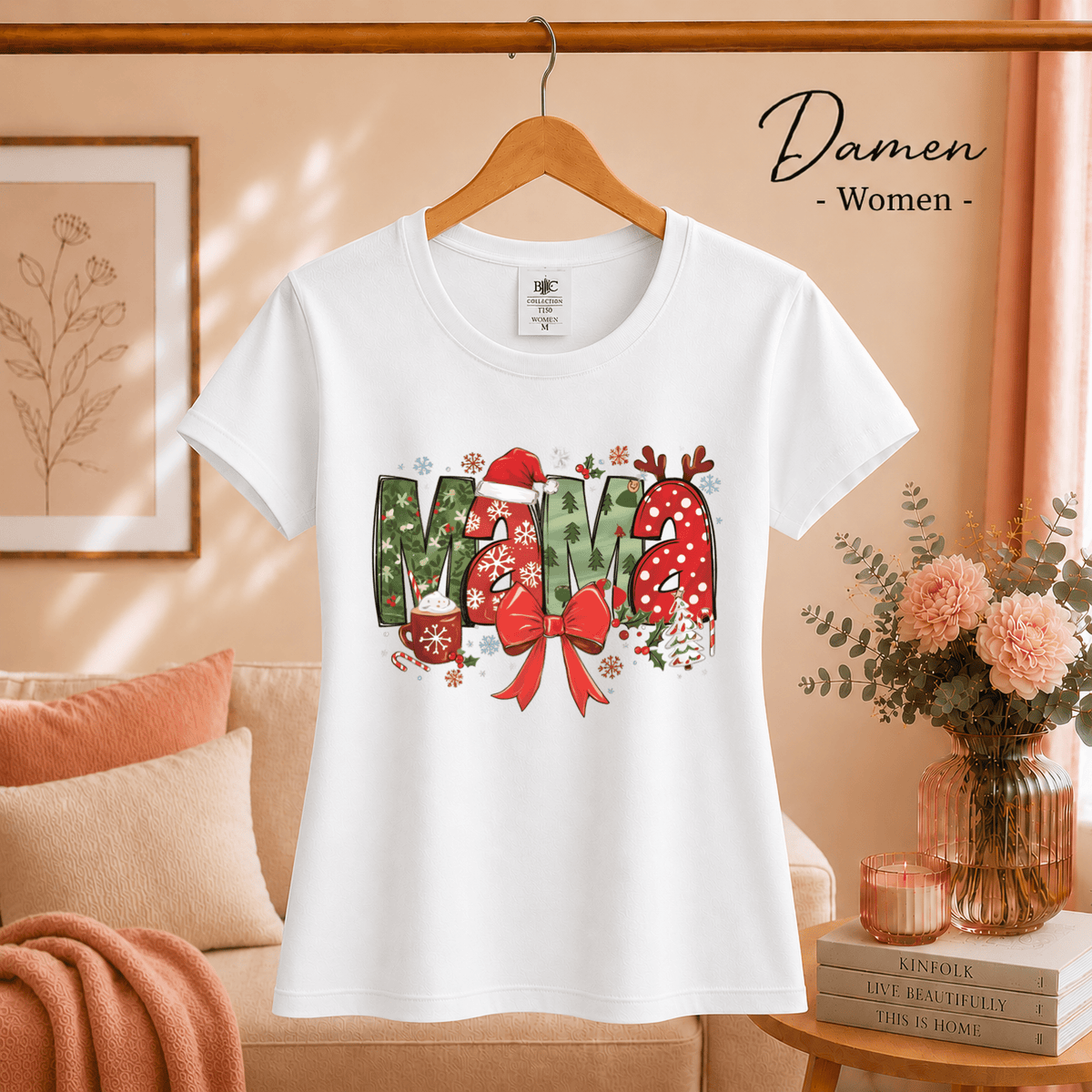 T-Shirt mit festlichem MAMA Schriftzug, Weihnachtsmütze und Rentier-Geweih - StyleOne