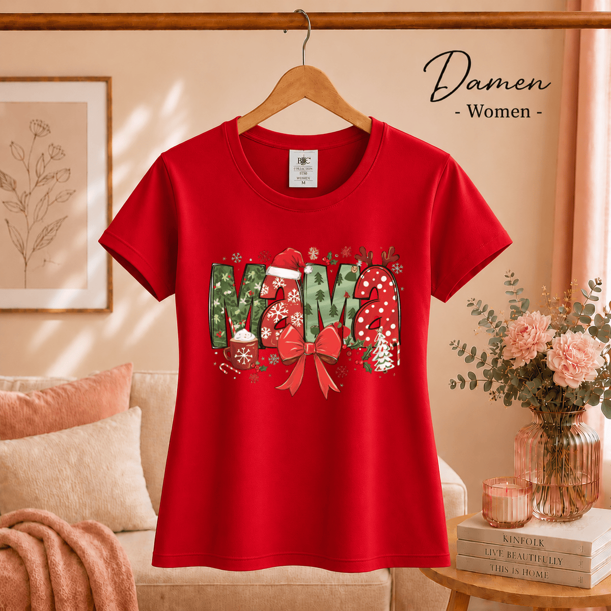 T-Shirt mit festlichem MAMA Schriftzug, Weihnachtsmütze und Rentier-Geweih - StyleOne