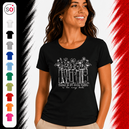 T-Shirt mit floralem Bücher-Design und Spruch 'There is no such thing as too many books' - StyleOne