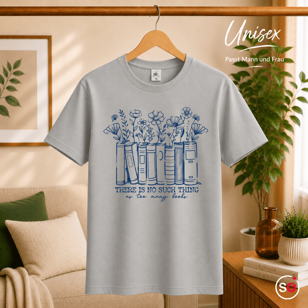 T-Shirt mit floralem Bücher-Motiv & Spruch "There is no such thing as too many books" - StyleOne