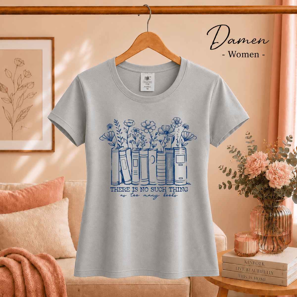 T-Shirt mit floralem Bücher-Motiv & Spruch "There is no such thing as too many books" - StyleOne