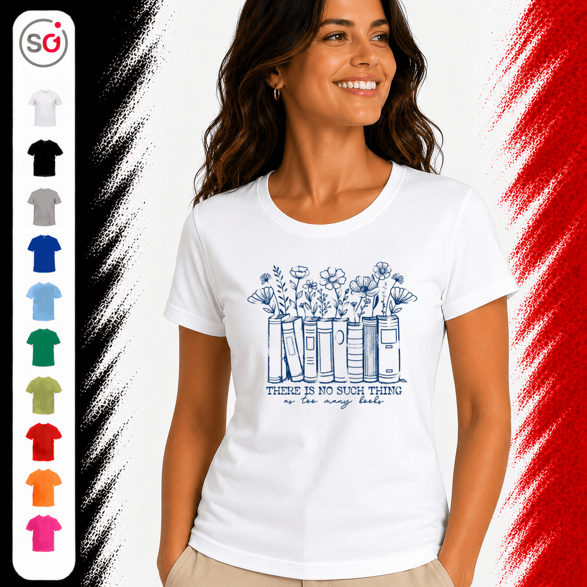 T-Shirt mit floralem Bücher-Motiv & Spruch "There is no such thing as too many books" - StyleOne