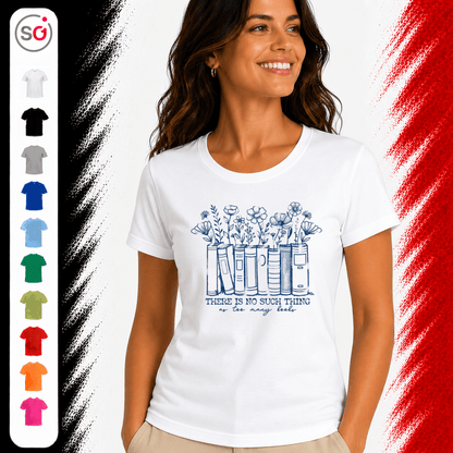 T-Shirt mit floralem Bücher-Motiv & Spruch "There is no such thing as too many books" - StyleOne