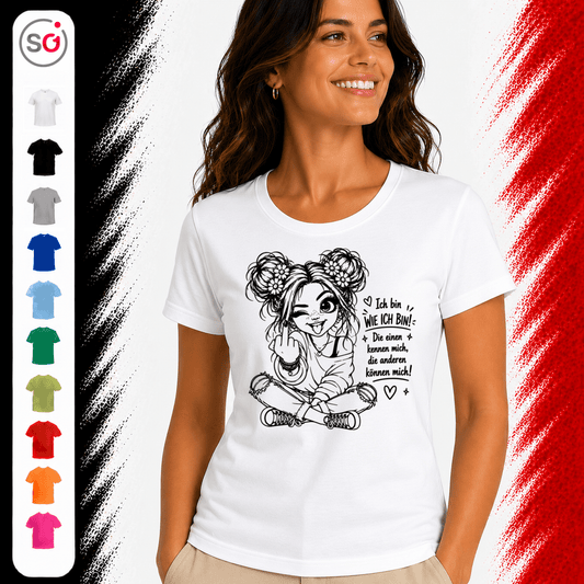 T-Shirt mit frechem Mädchen & Spruch 'Die anderen können mich!' – Statement-Design mit Mittelfinger - StyleOne