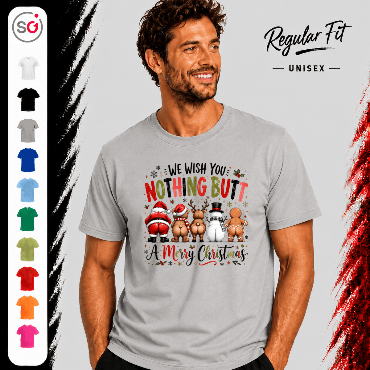 T-Shirt mit lustigem "Nothing Butt A Merry Christmas" Spruch & Cartoon-Hintern - StyleOne