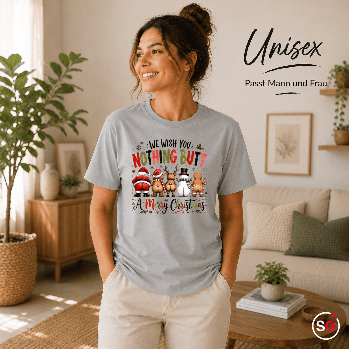 T-Shirt mit lustigem "Nothing Butt A Merry Christmas" Spruch & Cartoon-Hintern - StyleOne