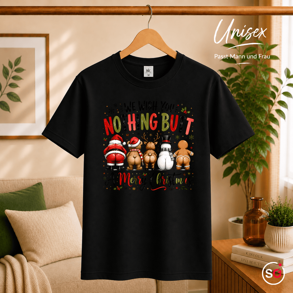 T-Shirt mit lustigem "Nothing Butt A Merry Christmas" Spruch & Cartoon-Hintern - StyleOne