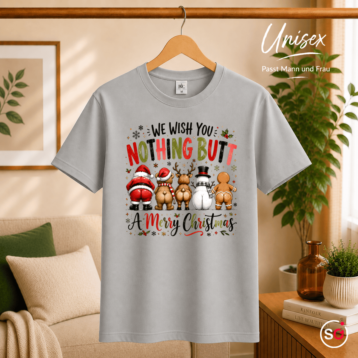 T-Shirt mit lustigem "Nothing Butt A Merry Christmas" Spruch & Cartoon-Hintern - StyleOne