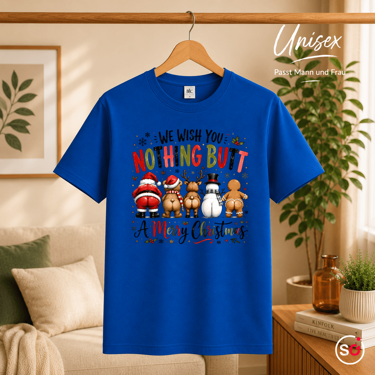 T-Shirt mit lustigem "Nothing Butt A Merry Christmas" Spruch & Cartoon-Hintern - StyleOne