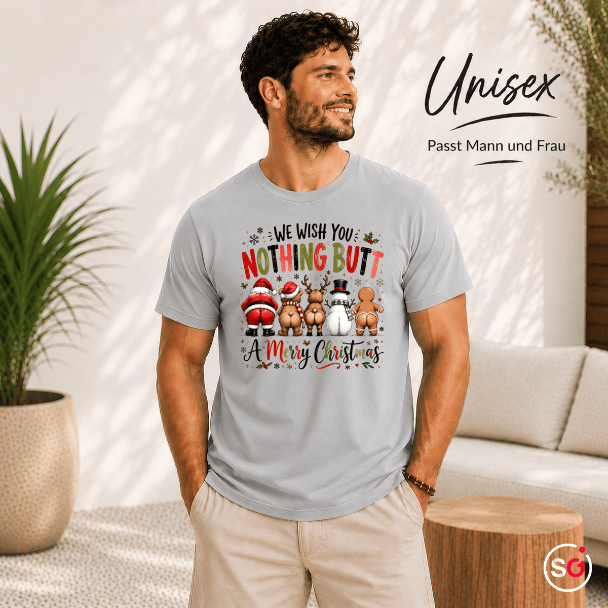 T-Shirt mit lustigem "Nothing Butt A Merry Christmas" Spruch & Cartoon-Hintern - StyleOne