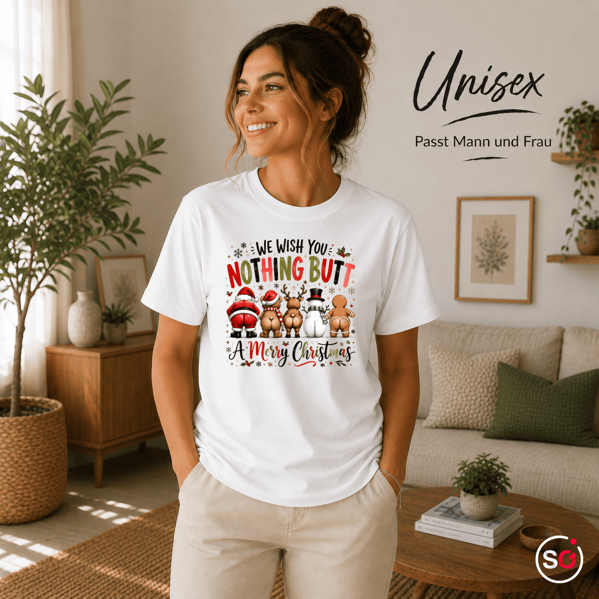 T-Shirt mit lustigem "Nothing Butt A Merry Christmas" Spruch & Cartoon-Hintern - StyleOne