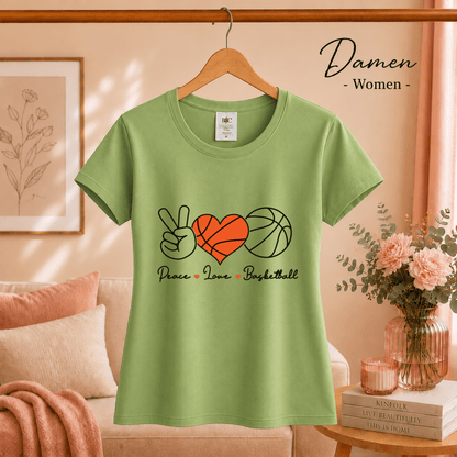 T-Shirt mit Peace, Love & Basketball Design | Herz-Ball & Friedenszeichen - StyleOne