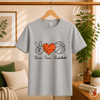 T-Shirt mit Peace, Love & Basketball Design | Herz-Ball & Friedenszeichen - StyleOne