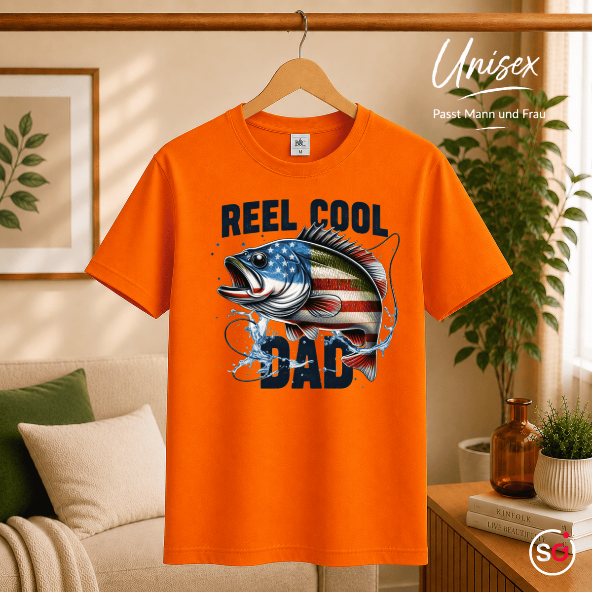 T-Shirt mit "Reel Cool Dad" Angler-Fisch im patriotischen USA-Flaggen-Design - StyleOne