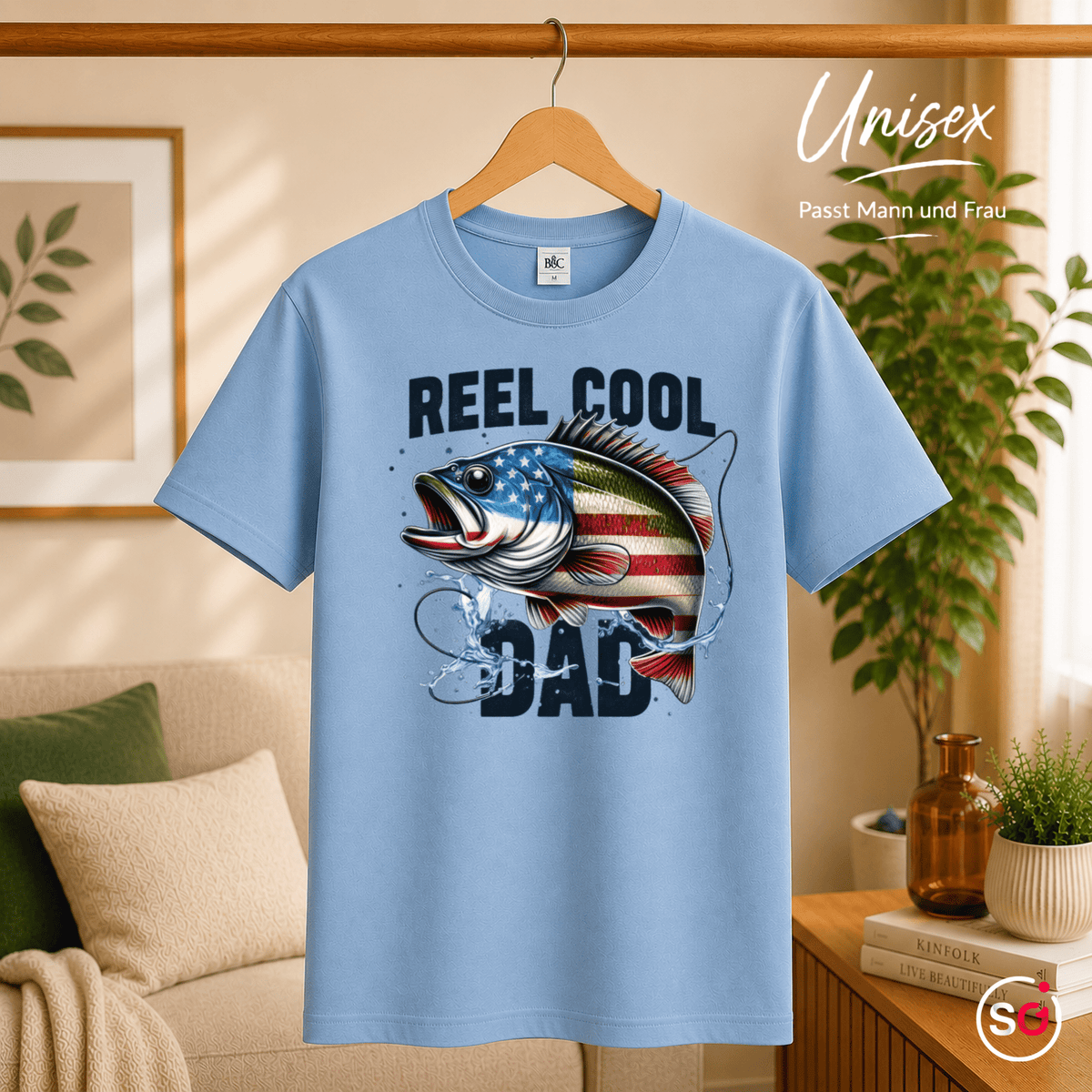 T-Shirt mit "Reel Cool Dad" Angler-Fisch im patriotischen USA-Flaggen-Design - StyleOne