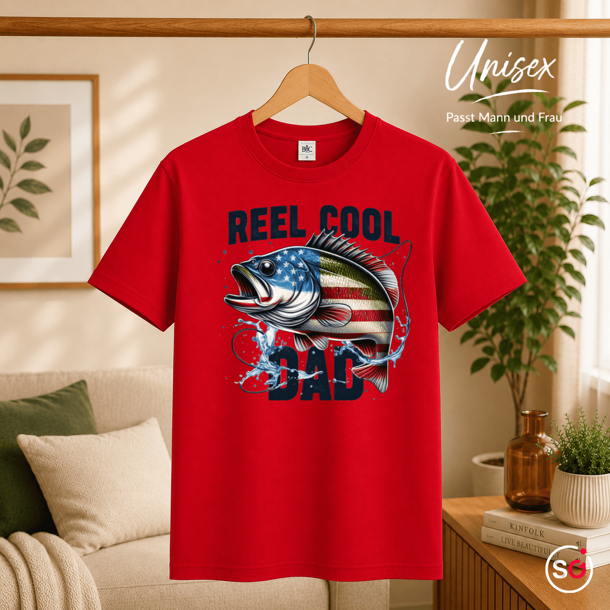 T-Shirt mit "Reel Cool Dad" Angler-Fisch im patriotischen USA-Flaggen-Design - StyleOne