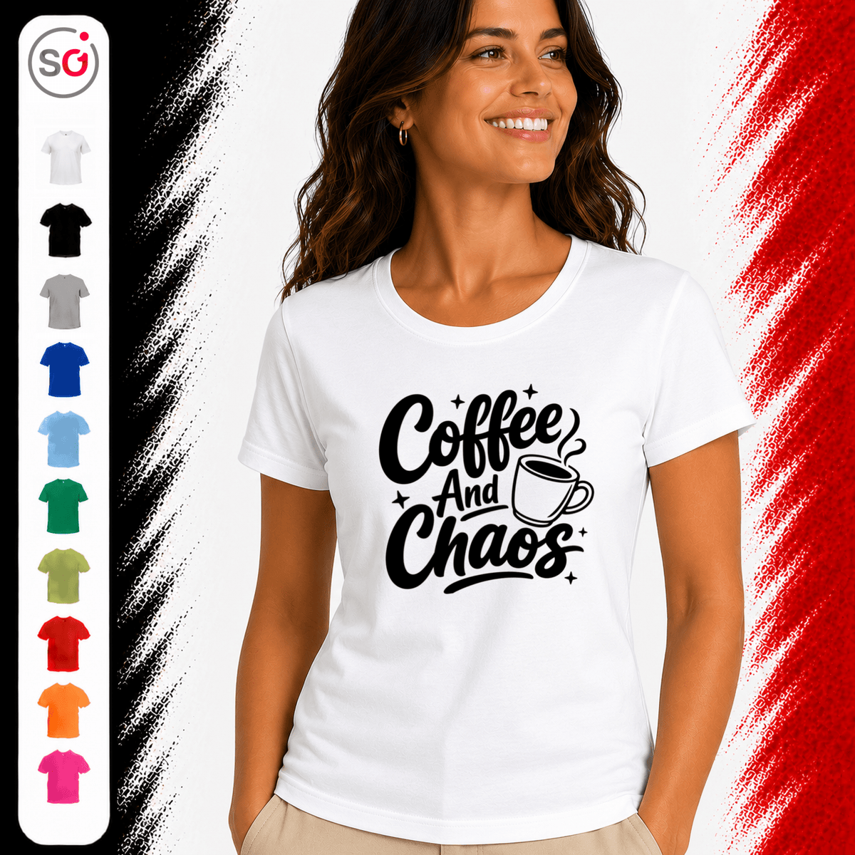 T-Shirt mit Spruch 'Coffee And Chaos' | Design für Kaffeeliebhaber und Alltagshelden - StyleOne
